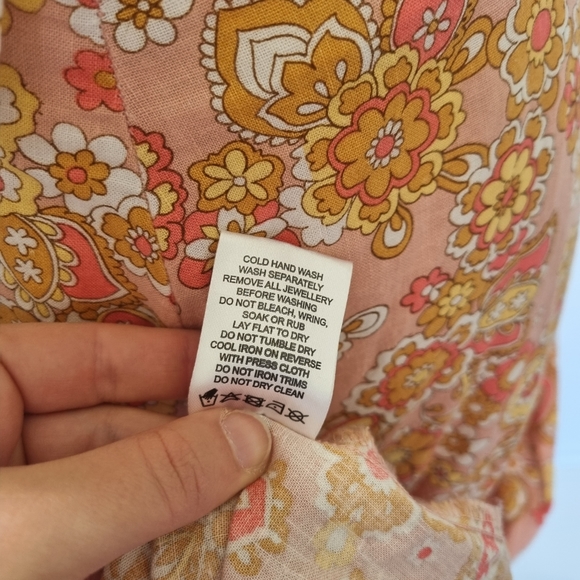 Ghanda Mia Multicolour Floral Linen Blend Tie Front Maxi Dress Size L - Picture 9 of 9